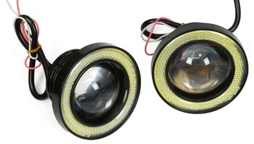 2w1 Światła LED COB lampy DRL DZIENNE HALOGEN 76mm
