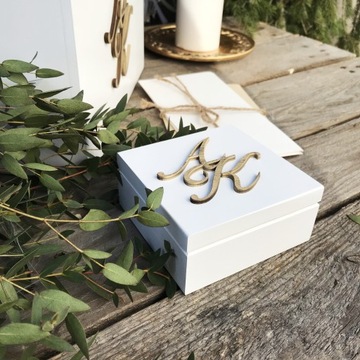 Большая БЕЛАЯ Коробка для КОНВЕРТОВ+ОБРУЧАЛЬНЫХ КОЛЬЦ, мох