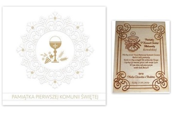 PAMIĄTKA I KOMUNII ŚW+obrazek na drewnie dedykacja