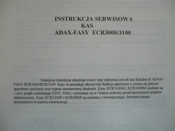 INSTRUKCJA SERWISOWA KAS ADAX-FASY ECR3000/3100