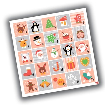 NAKLEJKI ŚWIĄTECZNE ADWENTOWY KALENDARZ N28 10x10 cm
