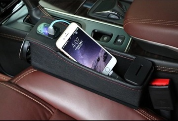 КОЖАНЫЙ АВТОМОБИЛЬНЫЙ ОРГАНАЙЗЕР С USB-ПОРТОМ ПАССАЖИРСКИЙ, ЧЕРНЫЙ