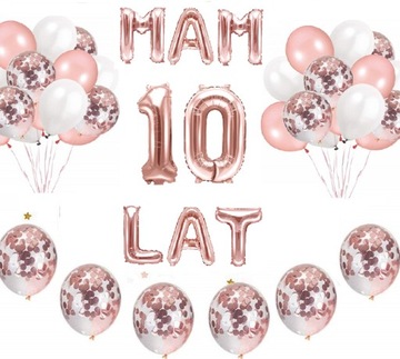 Zestaw BALONY cyfra 10 LAT urodziny ROSE GOLD