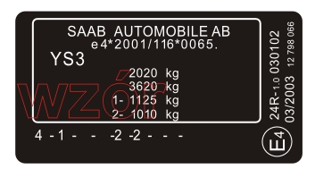 TABULKA / NÁLEPKA VÝROBNÍ ŠTÍTEK SAAB