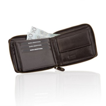 BETLEWSKI Skórzany portfel męski suwak RFID