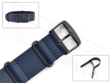 PASEK DO ZEGARKA NATO LEATHER PVD 20 MM GRANATOWY