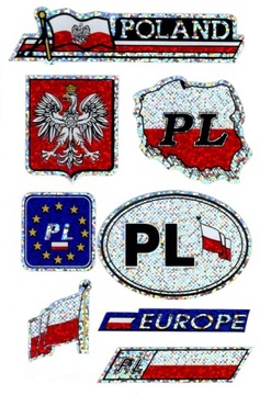 NAKLEJKA NAKLEJKI POLSKA FLAGA GODŁO PL KOMPLET