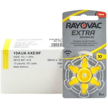 60 x bat. do aparatów słuchowych Rayovac typ 10