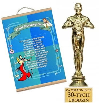 Statuetka i Dyplom życzenia prezent 30 Urodziny Pana zestaw z dedykacją