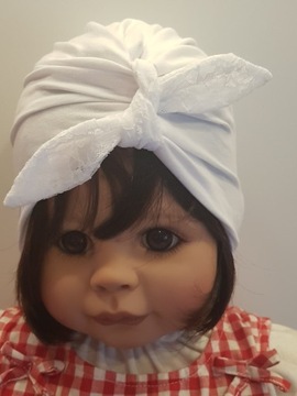 CZAPKA TURBAN PIN UP CHRZEST KORONKA 0-12M-CA BIEL