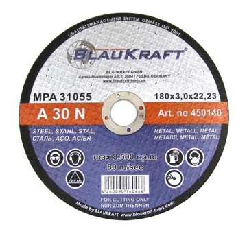 Tarcza do cięcia metalu 180x3,0 BLAUKRAFT tarcze