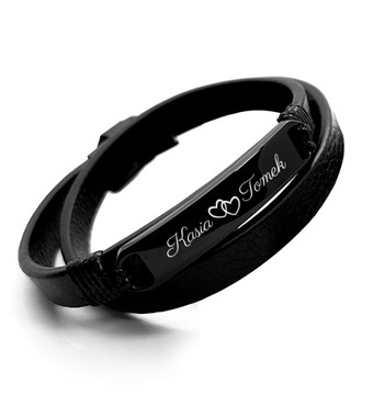 ПРЕСТИЖ ЧЕРНЫЙ КОЖАНЫЙ БРАСЛЕТ С ГРАВИРОВКОЙ