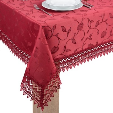 obrus plamoodporny z GIPIURĄ 200x140 bordowy tk.127