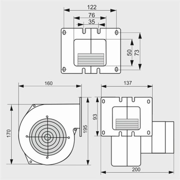 ВЕНТИЛЯТОР для печи BOILER BLOWER WPA 03 с ЗАСЛОНКОЙ 65 Вт + заглушка + 3 передачи