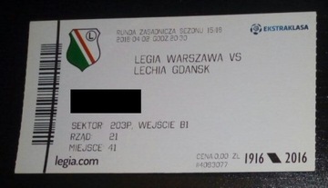 Bilet Legia Warszawa - Lechia Gdańsk 02.04.2016