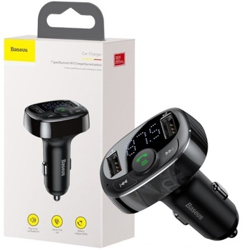 BASEUS TRANSMITER BLUETOOTH FM SAMOCHODOWY ŁADOWARKA 2W1 2XUSB microSD 3,4A