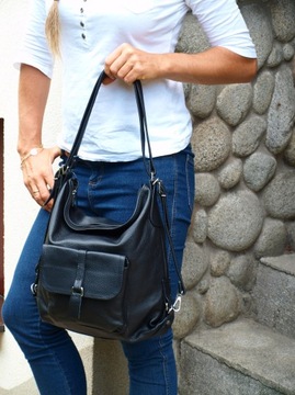 КОЖАНАЯ СУМКА, РЮКЗАК, НАТУРАЛЬНАЯ ЧЕРНАЯ КОЖА