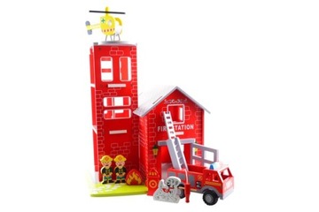 DREWNIANA REMIZA STRAŻACKA IMAGETOYS Z AKCESORIAMI