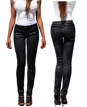 #451 czarne Jeans Rurki Wzory kobiece XS / 26