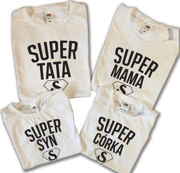 Koszulki dla Mamy taty córki Syna, Koszulki Super Mama Tata córka Syn, 2+2