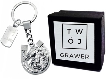 Brelok Metalowy Koń Podkowa do Kluczy Grawer + ETU