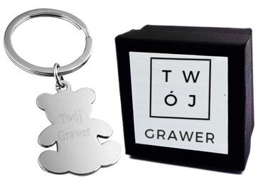 Brelok Metalowy Misiek do Kluczy Grawer