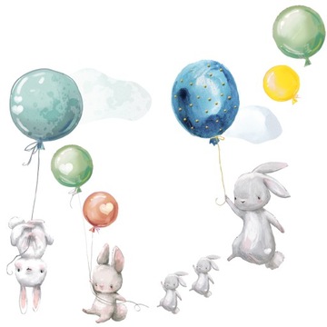naklejki dla dzieci na ścianę balony króliki