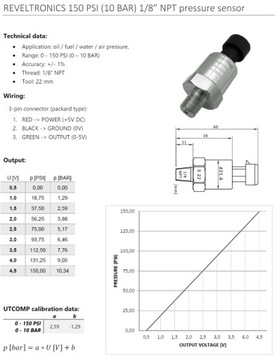ДАТЧИК ДАВЛЕНИЯ МАСЛА/ТОПЛИВА 150 PSI 10 БАР 5 В