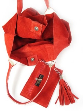 СУМКА-ШОППЕР ИТАЛЬЯНСКАЯ ЗАМШЕВАЯ VERA PELLE КРАСНАЯ