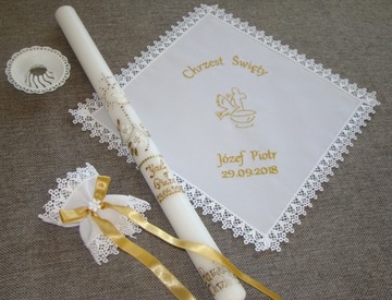 Крещальный халат и именная свеча КРЕЩЕНИЕ + Коробка