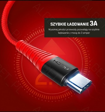 Markowy MOCNY kabel ROCK USB-C TYP-C z KEVLAREM 1m