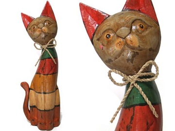 KOT Rzeźba Figurka Drewniana Koty 35cm Rękodzieło