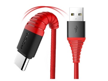 Markowy MOCNY kabel ROCK USB-C TYP-C z KEVLAREM 1m