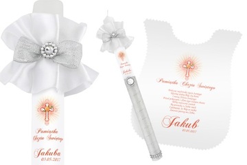 Świeca biała szatka do CHRZTU dedykacja IMIĘ DATA