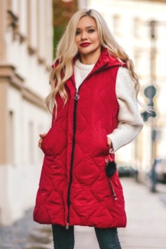 Длинный стеганый жилет с капюшоном S/M