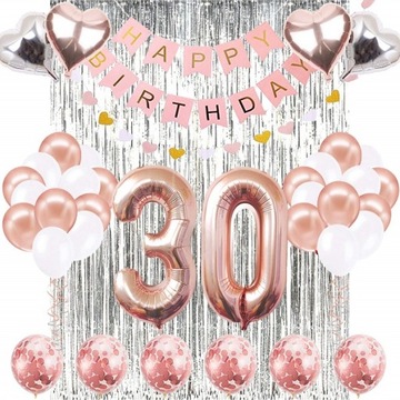 BALONY ZESTAW na trzydziestkę 30 LAT ROSE GOLD