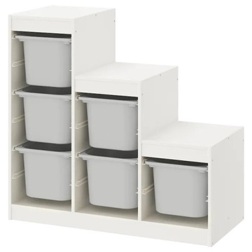 IKEA TROFAST regał BIAŁY + 6 pojemników SZARY