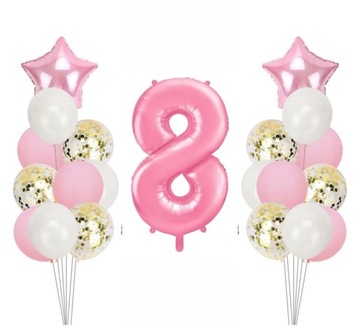 Zestaw balony cyfra 8 lat ósme urodziny różowe