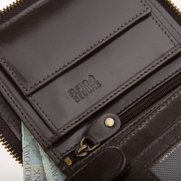 BETLEWSKI Skórzany portfel męski RFID suwak duży