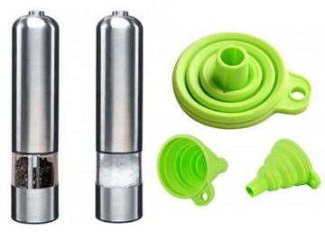 MŁYNKI MŁYNEK ELEKTRYCZNY DO SOLI i PIEPRZU 2 SZT + LEJEK