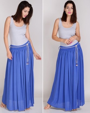 Длинная воздушная ЮБКА-МАКСИ василькового цвета С ПОЯСОМ