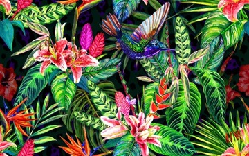 Welur tapicerski drukowany Kolibry Jungle