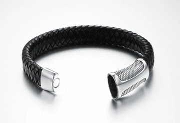 ЭЛЕГАНТНЫЙ МУЖСКОЙ СТАЛЬНОЙ КОЖАНЫЙ БРАСЛЕТ, ПОДАРОК