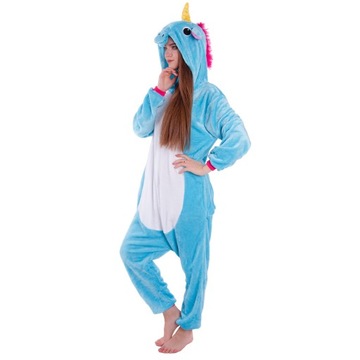 JEDNOROŻEC PIŻAMA Kigurumi Niebieski Onesie Kombinezon Kostium S 146-154 cm