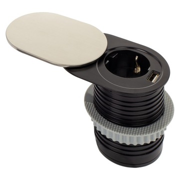 SLIDE BOX USB Мебельная розетка, утопленная в столешницу, сдвижная крышка, АЛЮМИНИЙ