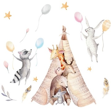 PASTELOWE Naklejki Namiot Tipi Las Balony 175cm
