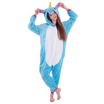 JEDNOROŻEC PIŻAMA Kigurumi Niebieski Onesie Kombinezon Kostium S 146-154 cm