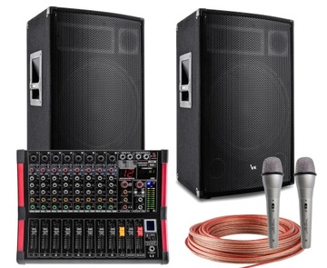 ZESTAW ESTRADOWY NAGŁOŚNIENIE POWERMIKSER BLUETOOTH 2 MIKROFONY
