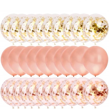 BALONY zestaw urodzinowe ROSE GOLD z konfetti 30sz