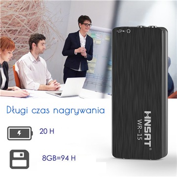 Диктофон, MP3-плеер 8 ГБ, шумоподавление 20 часов